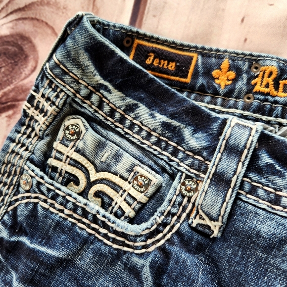 Rock Revival "Jena Crop" Distressed Cropped Ankle Blue Jean | Women's Size 27 - Picture 6 of 15